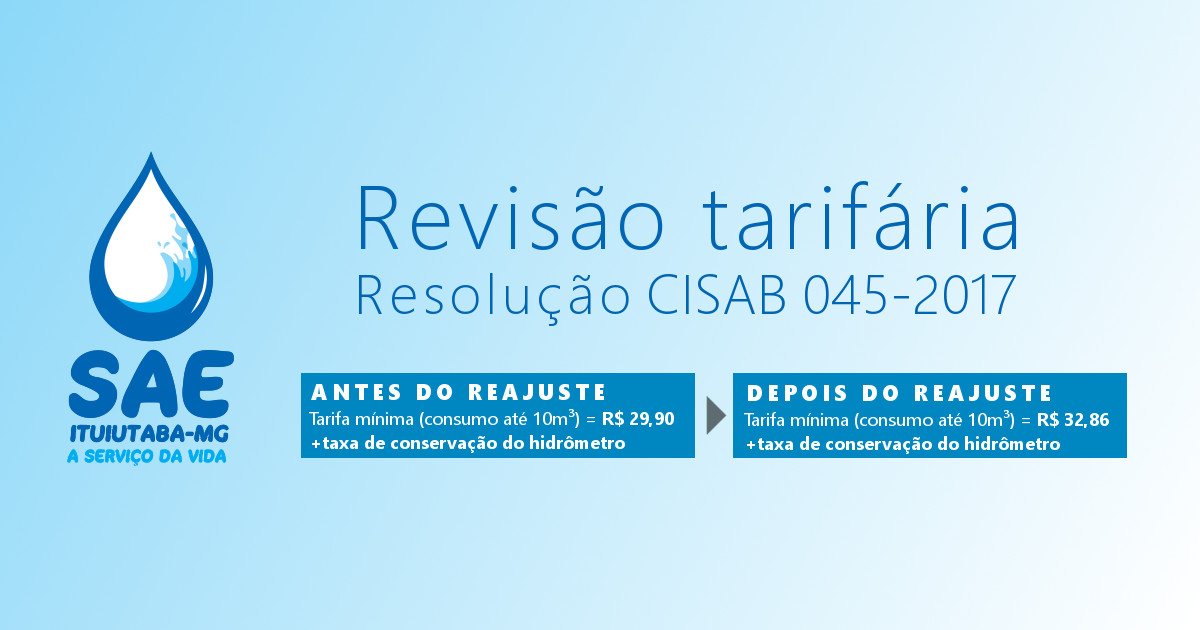 SAE comunica reajuste tarifário para fevereiro de 2018